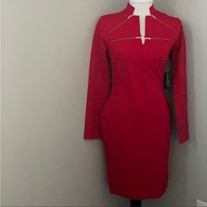 Red zipper midi dress
